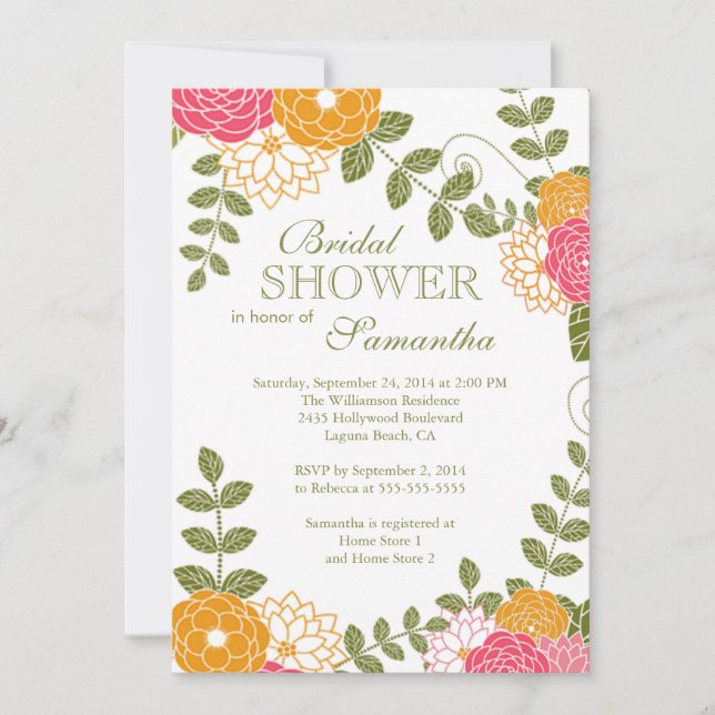 Invitación Zinnia floral moderna y Mamáes florean ducha nupci (Anverso)
