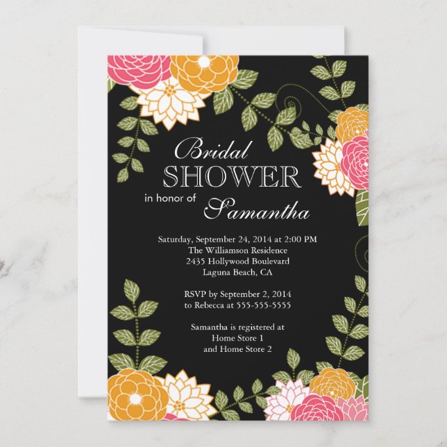 Invitación Zinnia floral moderna y Mamáes Flores Ducha nupcia (Anverso)