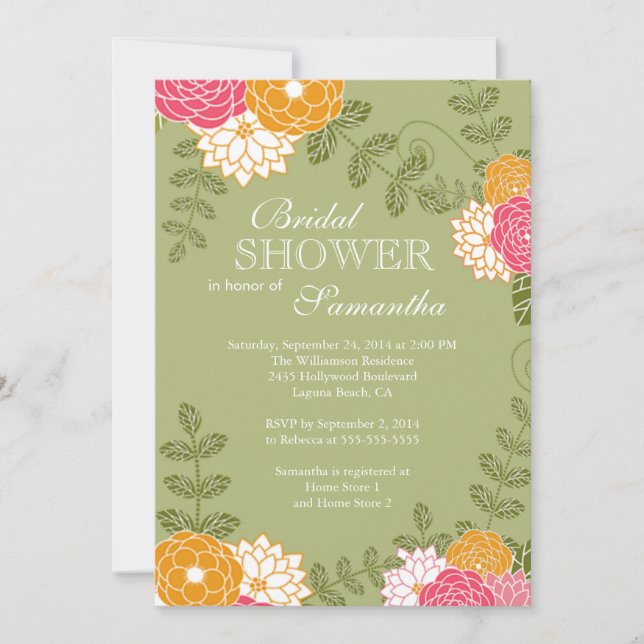 Invitación Zinnia floral moderna y Mamáes Flores Ducha nupcia (Anverso)