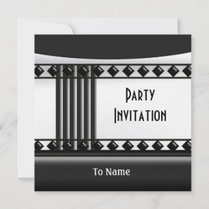 Invitación Zizzago Blanco Negro Art Deco