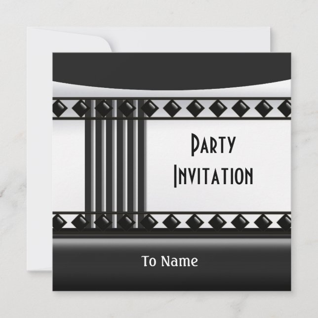Invitación Zizzago Blanco Negro Art Deco (Anverso)