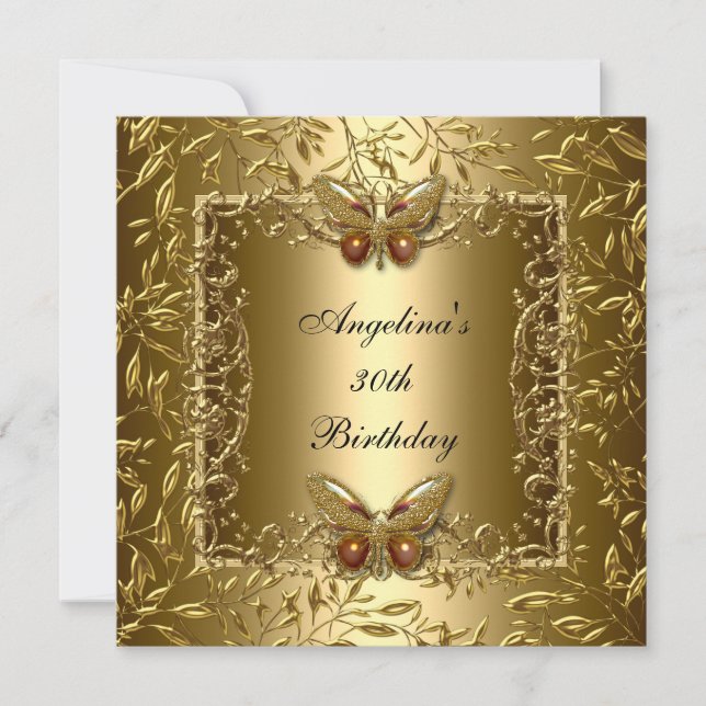 Invitación Zizzago Elegant 30th Birthday Butterfly Gold (Anverso)