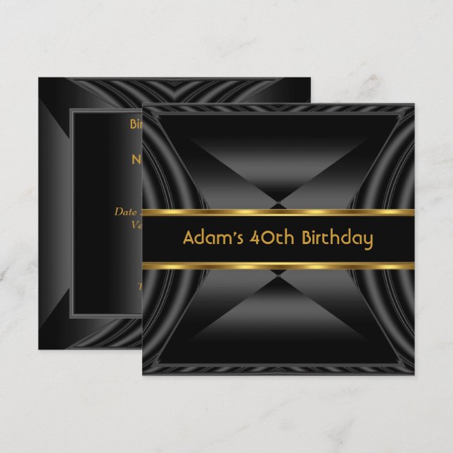 Invitación Zizzago Elegant 40 cumpleaños Fiesta Oro Negro (Anverso / Reverso)