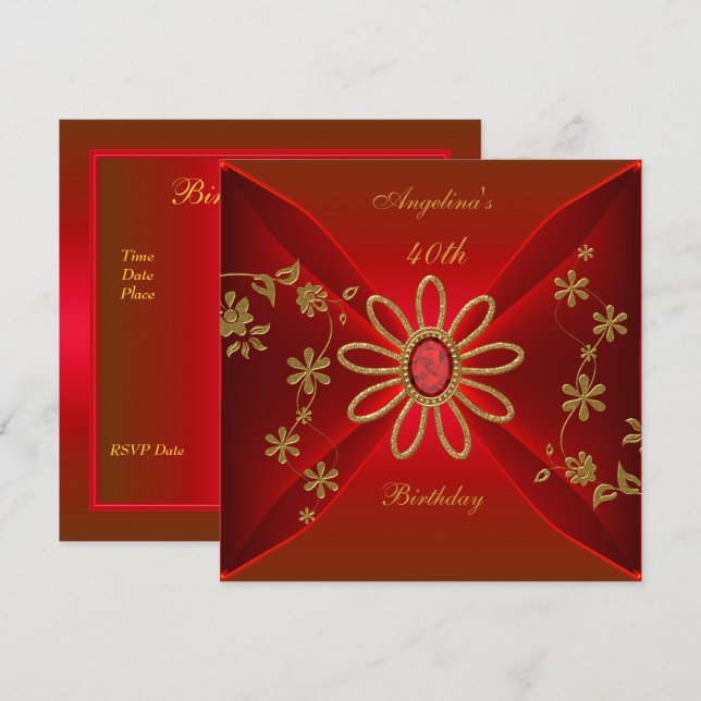 Invitación Zizzago Elegant 40th Birthday Rich Red Jewel (Anverso / Reverso)