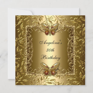 Invitación Zizzago Elegante Cumpleaños 30 Mariposa Dorada