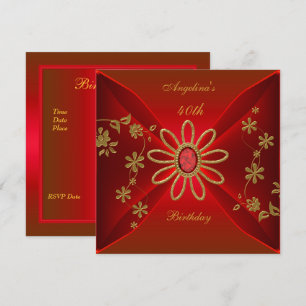 Invitación Zizzago Elegante Cumpleaños 40 Rich Red Jewel
