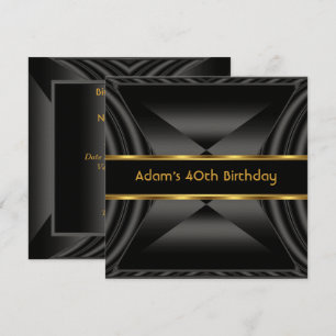 Invitación Zizzago Elegante Fiesta de Cumpleaños 40 Negro Oro