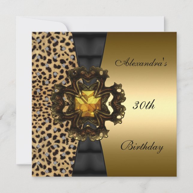 Invitación Zizzago Leopardo dorado Animal Cumpleaños 30 (Anverso)