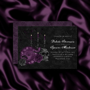 Invitación Zodiac Magic   Rosas de cráneo gótico de ciruela m