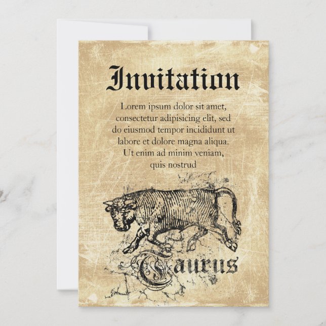 Invitación Zodiac Tauro vintage (Anverso)