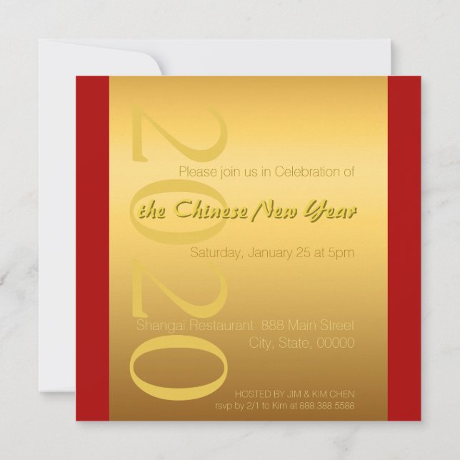 Invitación Zodiac Yin Yang Bamboo Chino Año de la Rata 2020 P (Reverso)