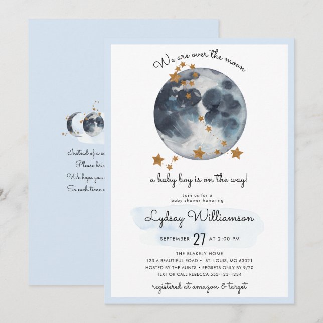 Invitación Zodiaco sobre el Baby Shower de la Luna (Anverso / Reverso)
