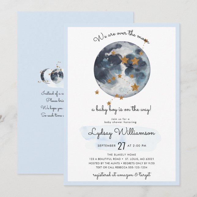 Invitación Zodiaco sobre el Baby Shower lunar (Anverso / Reverso)