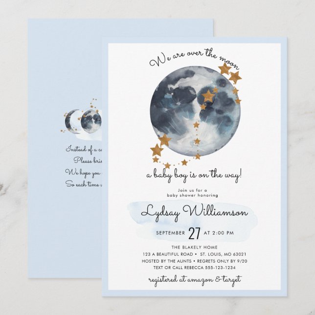 Invitación Zodiaco sobre el Baby Shower lunar (Anverso / Reverso)