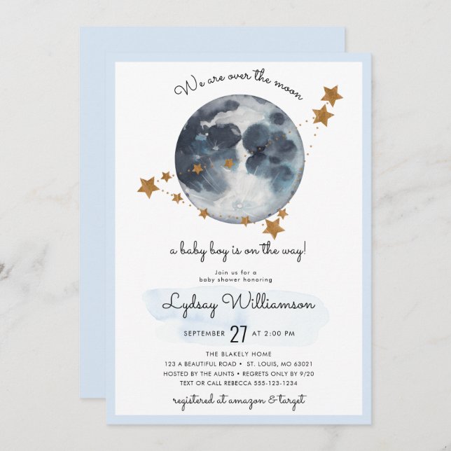 Invitación Zodiaco sobre el Baby Shower lunar (Anverso / Reverso)