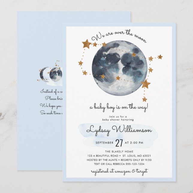 Invitación Zodiaco sobre el Baby Shower lunar (Anverso / Reverso)