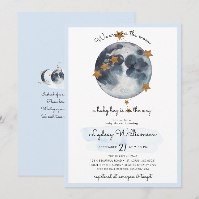 Invitación Zodiaco sobre el Baby Shower lunar (Anverso / Reverso)