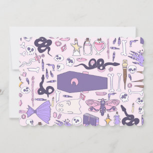 Invitación zombie bruja de ataúd de halloween rosa dibujada a