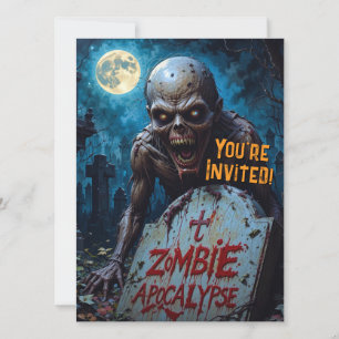 Invitación Zombie Espantoso de Halloween Fantasma Cementerio