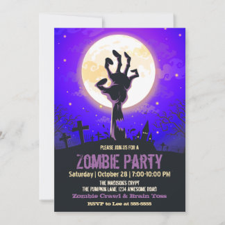 Invitación Zombie Graveyard Purple Halloween
