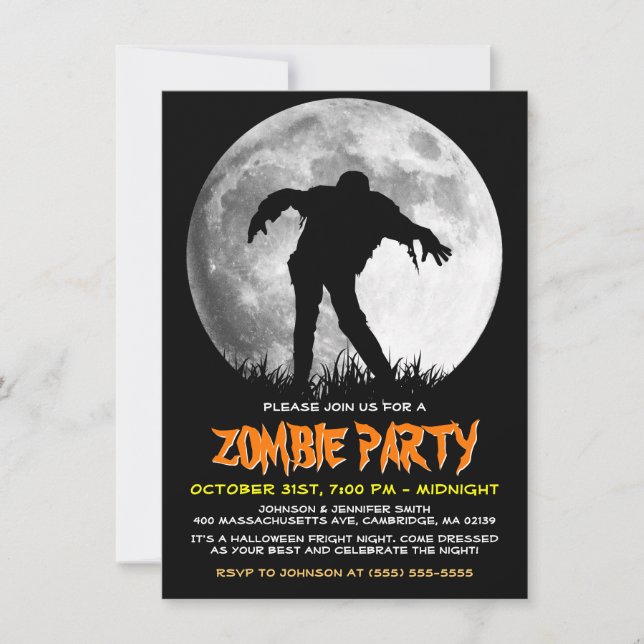 Invitación Zombie se levanta Fiesta apocalíptico Luna llena H (Anverso)