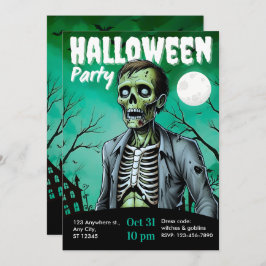 Invitación Zombie Skeleton Halloween Party Invite Adults