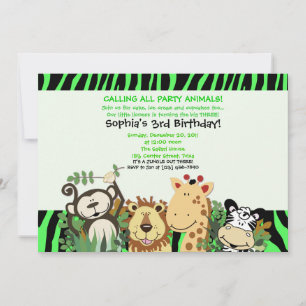 Invitación ZOO CREW 5x7 Fiesta de selva de zebra de moda