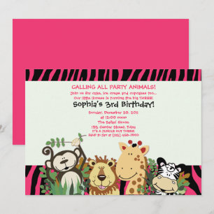 Invitación ZOO CREW 5x7 Raya de cebra de moda Fiesta de la ju