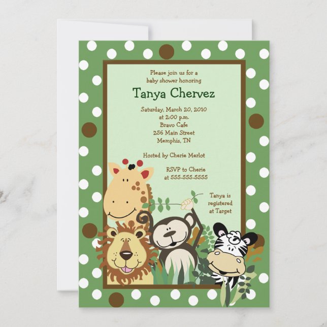 Invitación ZOO CREW Jungle Safari Baby Shower 5x7 (Anverso)