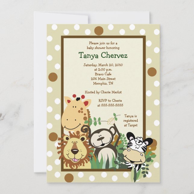 Invitación ZOO CREW Jungle Safari Baby Shower 5x7 (Anverso)