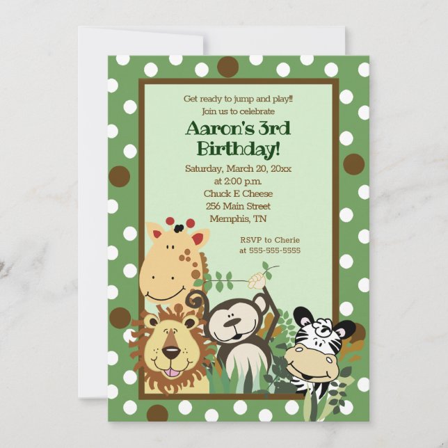Invitación ZOO CREW Jungle Safari BIRTHDAY INVITE 5x7 (Anverso)