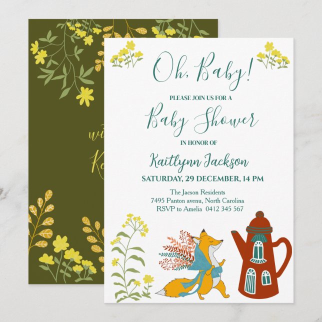 Invitación Zoo de animales salvajes para bebés Baby Shower (Anverso / Reverso)