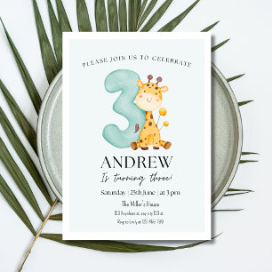 Invitación Zoo de safari de jirafas Cumpleaños infantil 3º