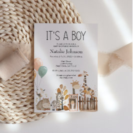 Invitación Zoo Nursery Animals Boy Baby Shower