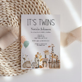 Invitación Zoo Nursery Animals Twins Baby Shower