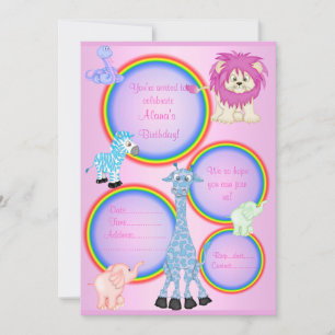 Invitación ZOO RAINBOW PARTY INVITATION PINK revisado