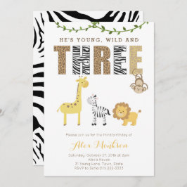 Invitación Zoo Safari Animals tercer Fiesta de cumpleaños par