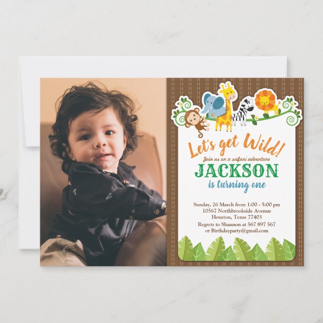 Invitación Zoológico de la Jungla Safari Animal Aventura Foto (Anverso)