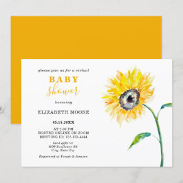 Invitación Zoom neutral del tema del girasol de Baby Shower v
