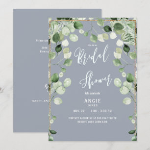 Invitación Zoom virtual ducha de novia Foliage Dusty Blue Inv