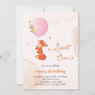 Invitación Zorrito bebé volando con globo