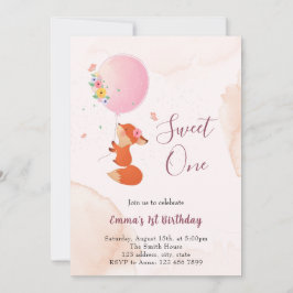 Invitación Zorrito bebé volando con globo