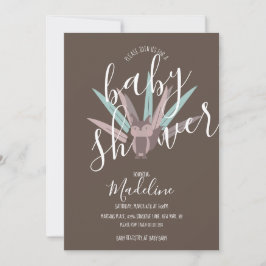 Invitación Zorrito de Baby Shower Plumas Bohemias 