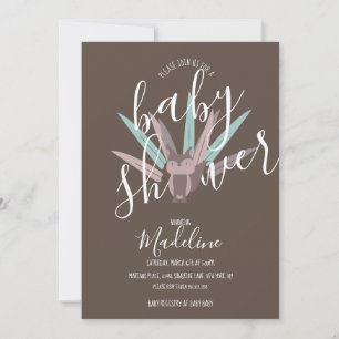 Invitación Zorrito de Baby Shower Plumas Bohemias