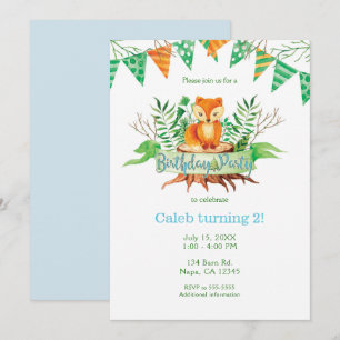 Invitación Zorrito en el bosque Acuarela Fiesta de Cumpleaños