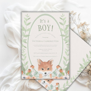 Invitación Zorro Animal Adorable Acuarela Verdor Bebé