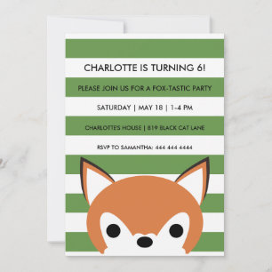 Invitación Zorro curioso   Rayas verdes   Fiesta de cumpleaño