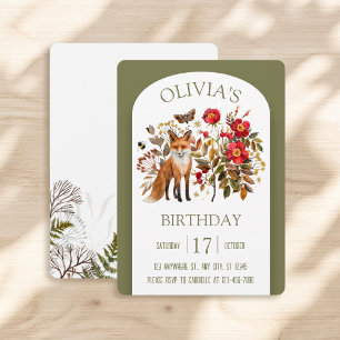Invitación Zorro del bosque caprichoso y flores silvestres de