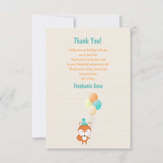 Invitación Zorro del Bosque con Globos (Anverso)
