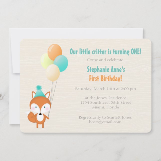 Invitación Zorro del Bosque con Globos (Anverso)